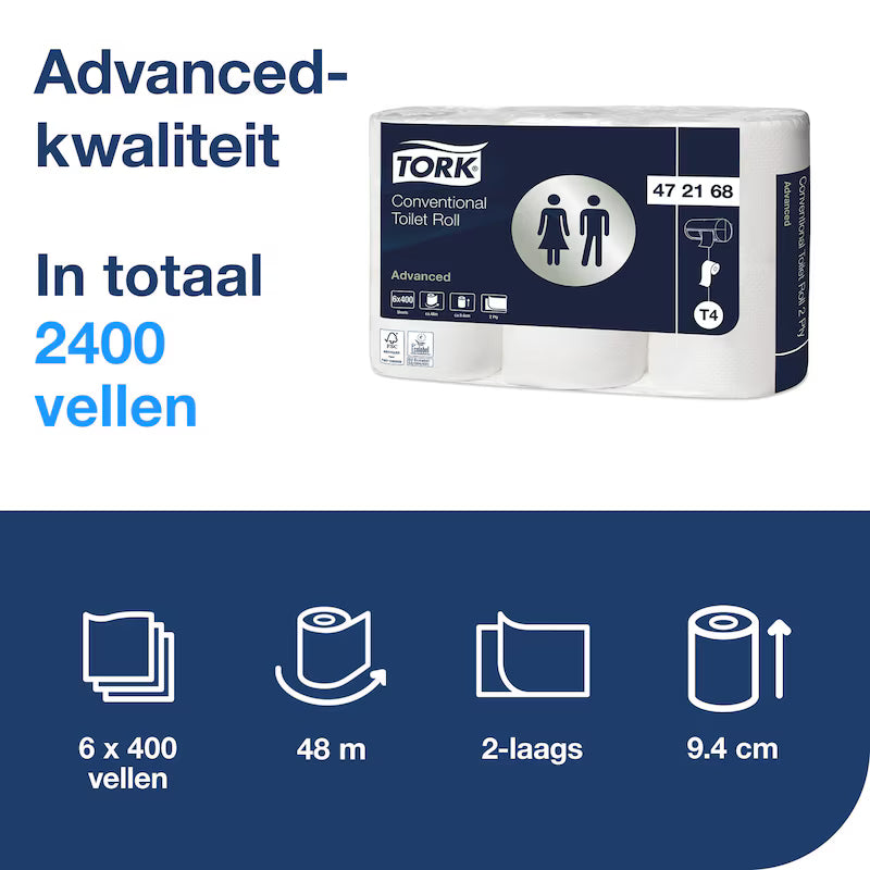 Tork Traditioneel Toiletpapier 2-laags - 42 Rollen x 400 Vel T4 (472168)