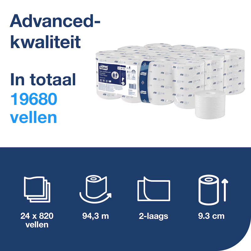 Tork OptiServe® Hulsloos Toiletpapier 2-laags - 24 Rollen x 820 Vel T7 (472630)