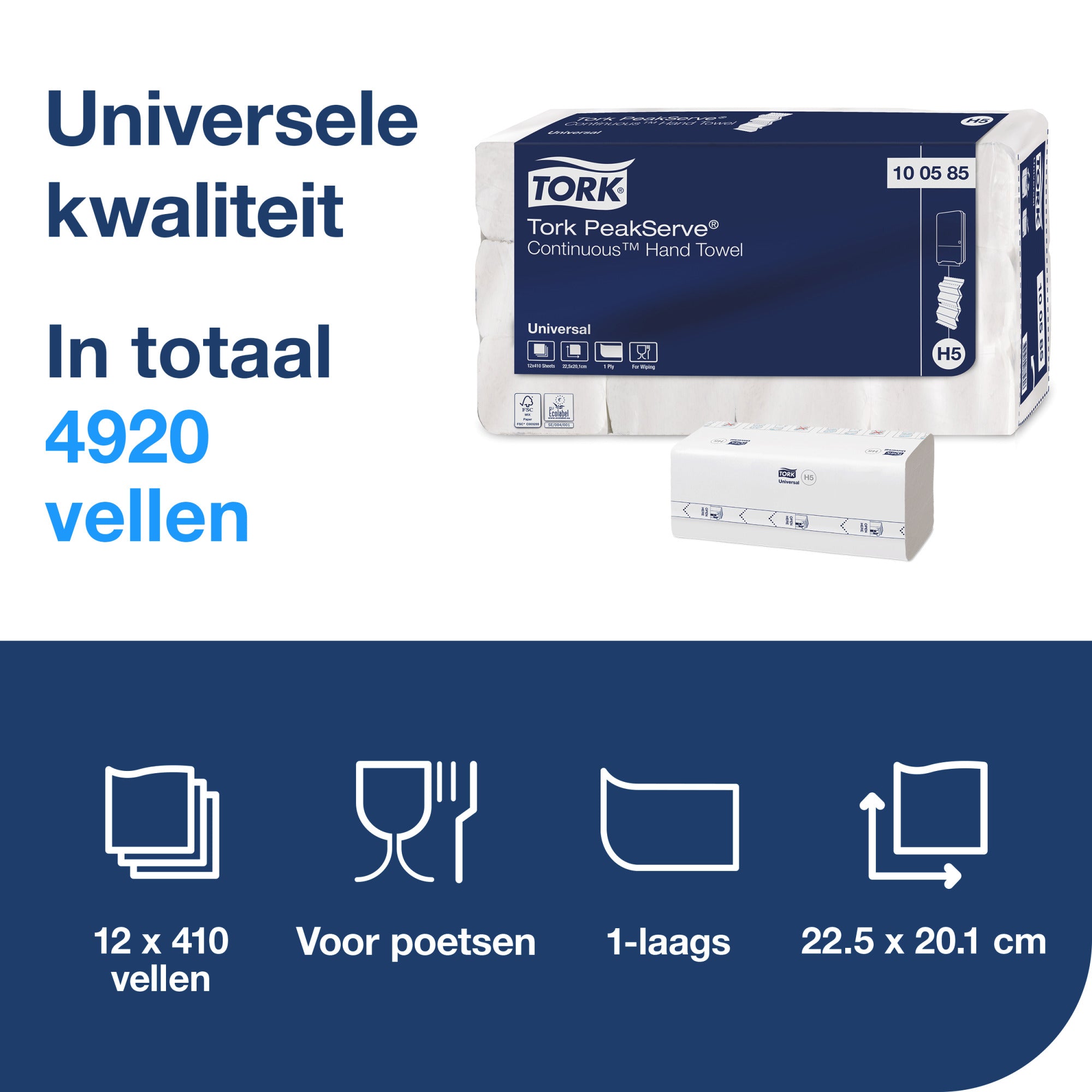 Tork PeakServe® Continu™ Handdoek 1-laags 4920 stuks H5 (100585)