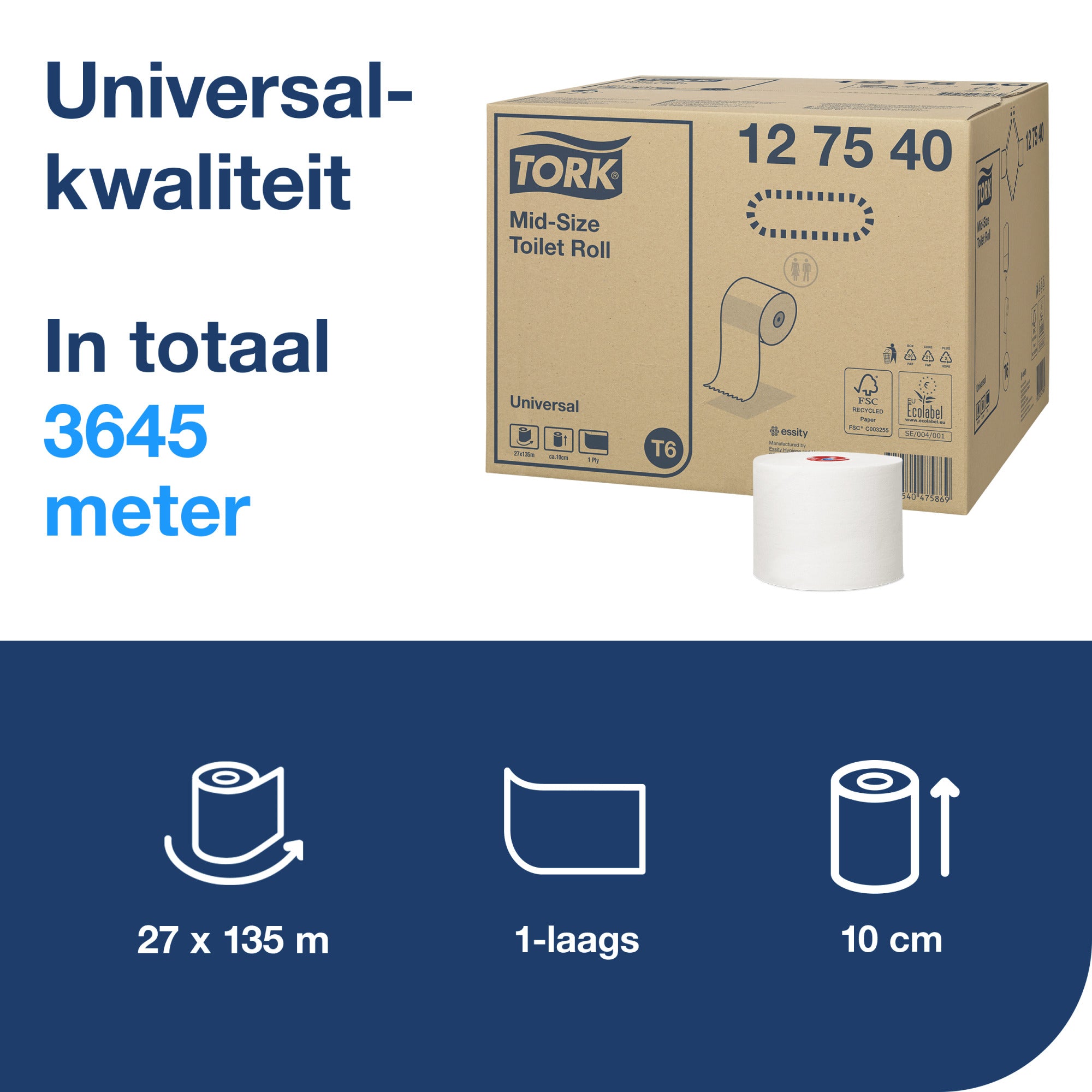 Tork Mid-size Toiletpapier Universal 1-laags - 27 Rollen x 135 Meter T6 (127540)