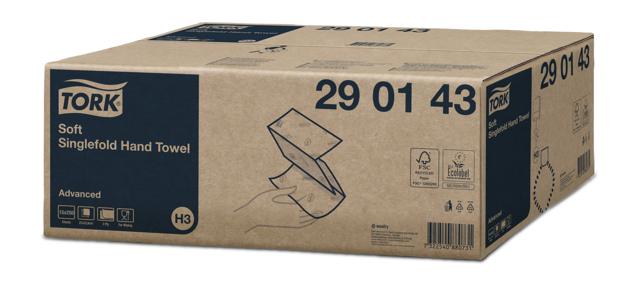 Tork Z-Vouw Handdoek 2-laags 23x23cm 3750 stuks H3 (290143)