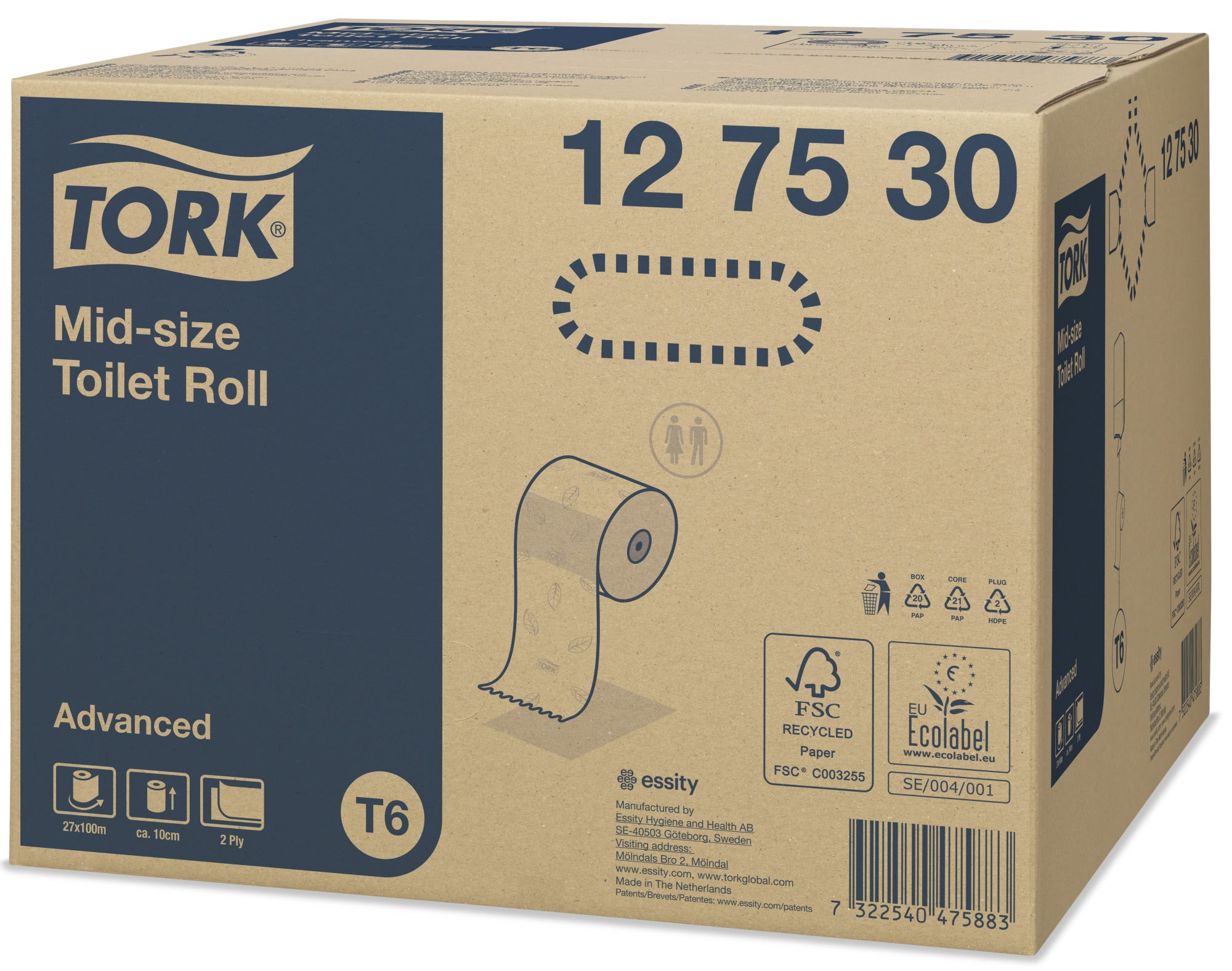 Tork Mid-size Toiletpapier Advanced 2-laags - 27 Rollen x 100 Meter T6 (127530)