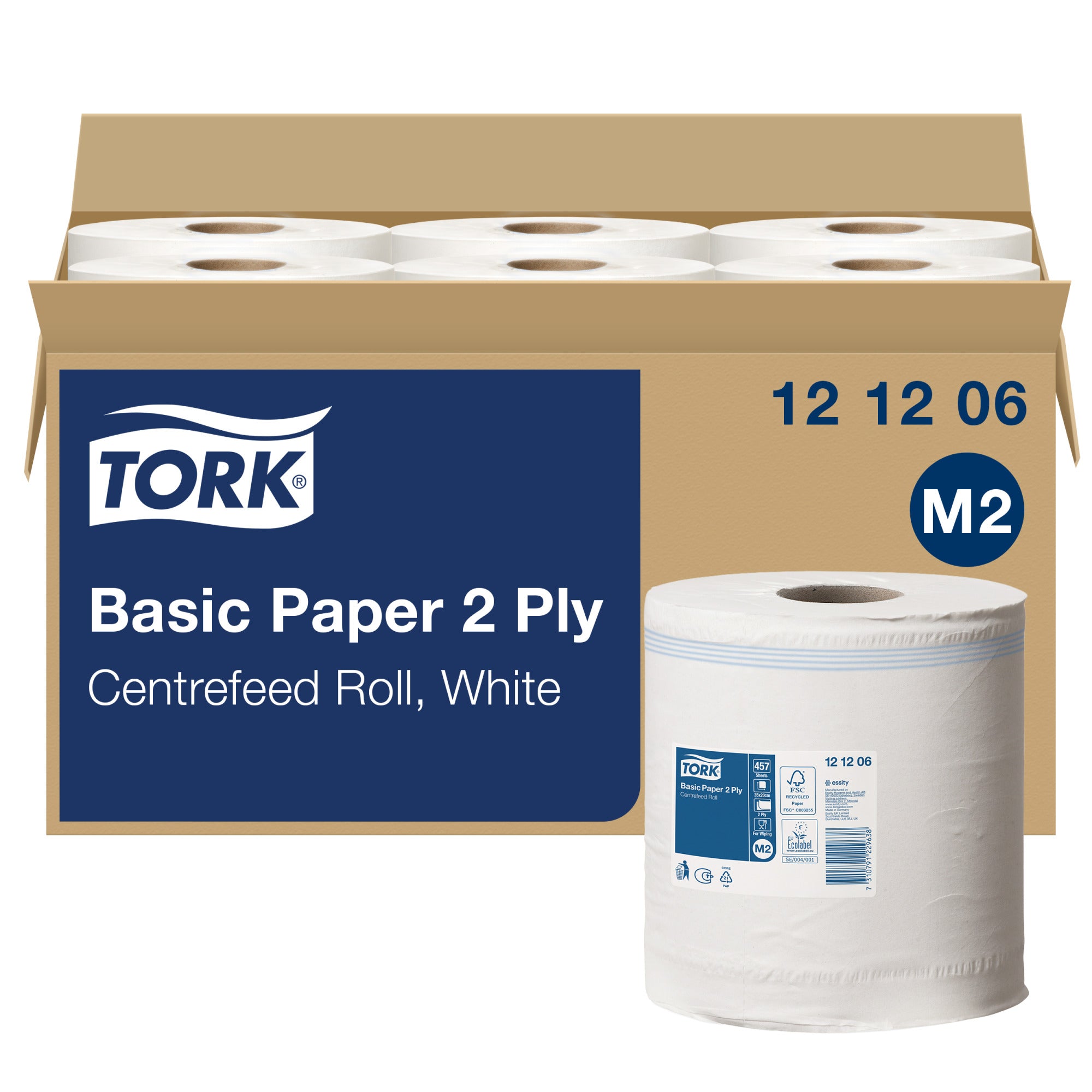 Tork Basic Centerfeed Poetspapier Midi 2-laags - 6 Rollen x 160 Meter M2 (121206)