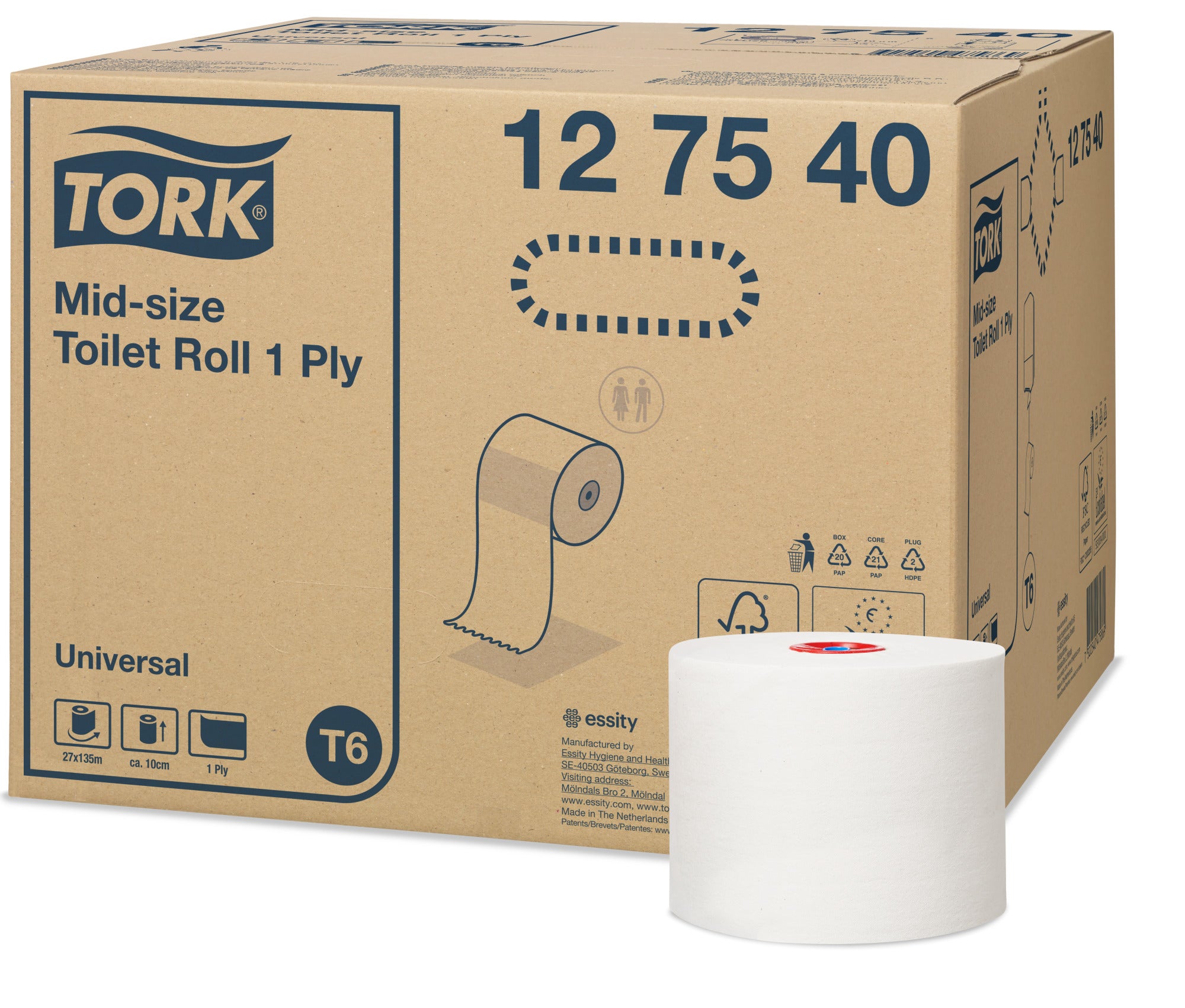 Tork Mid-size Toiletpapier Universal 1-laags - 27 Rollen x 135 Meter T6 (127540)