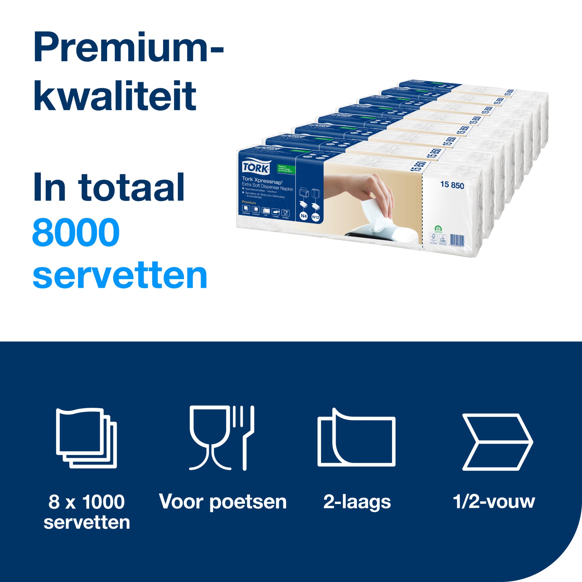 Tork Xpressnap® Extra Zachte Dispenserservet 2-laags - 8000 servetten N4 (15850)