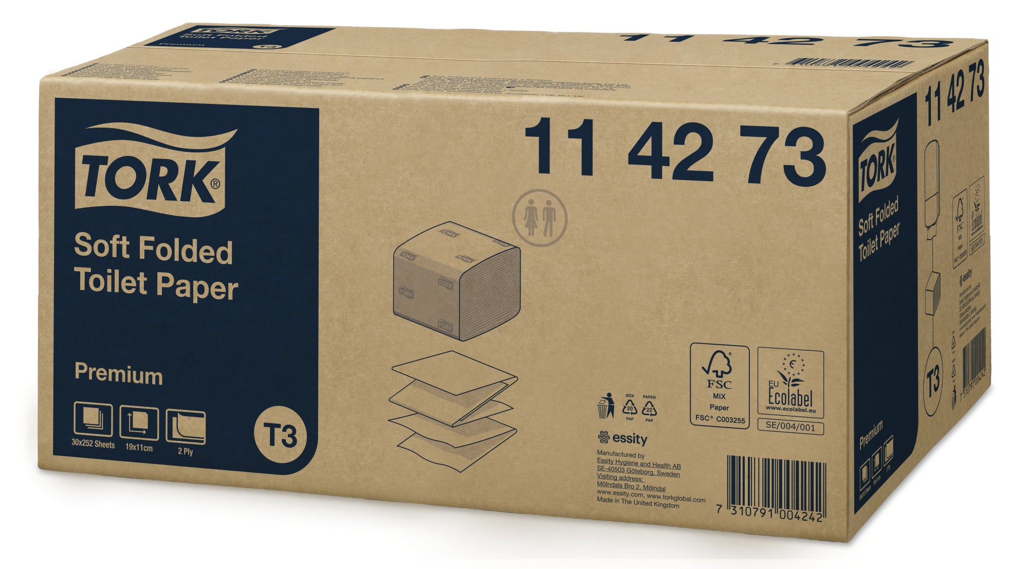 Tork Zacht Gevouwen Toiletpapier Premium 2-laags - 30 Bundels x 252 Vel T3 (114273)