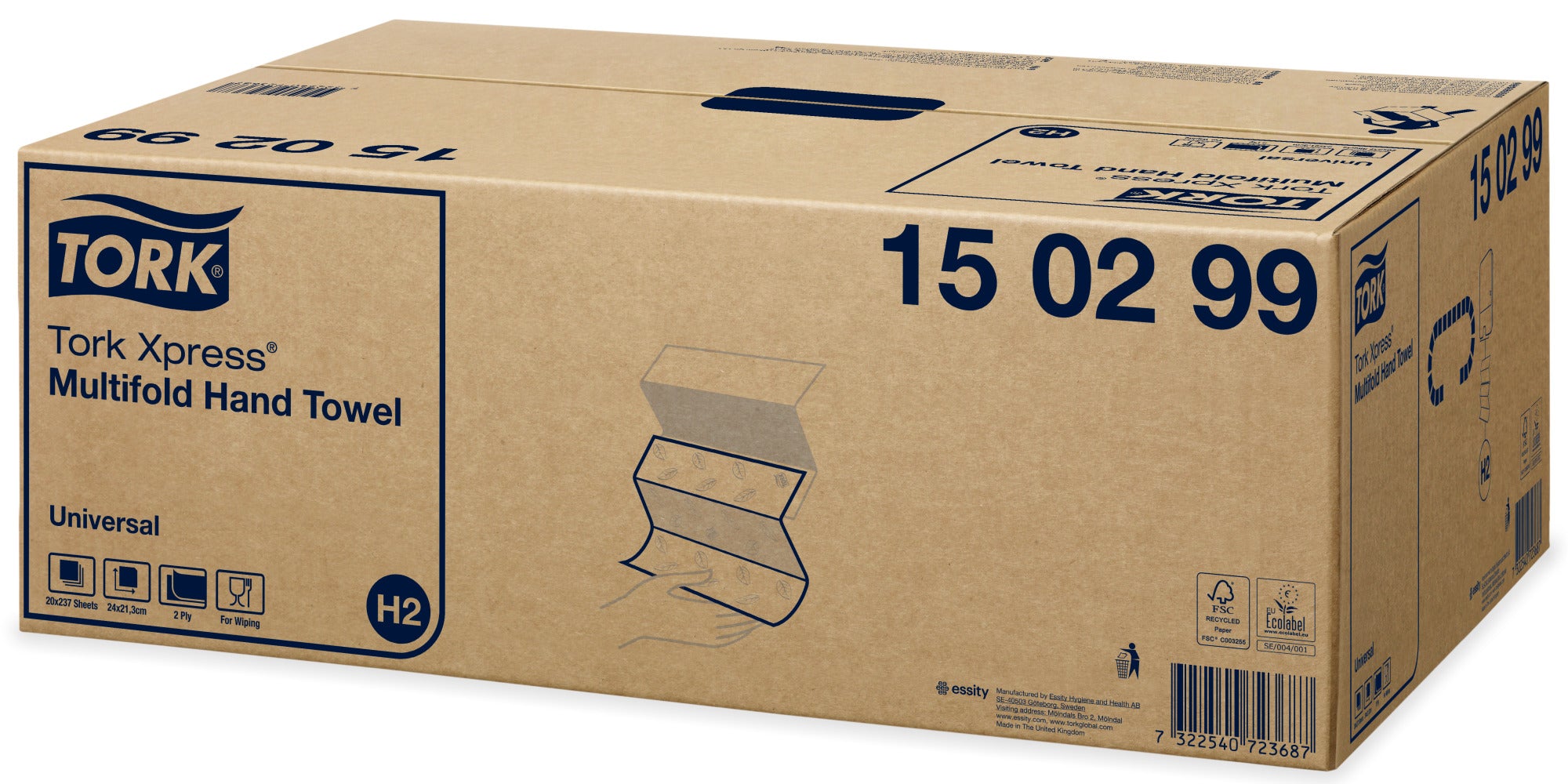 Tork Xpress® Multifold Handdoek 2-laags 21x24cm 4740 stuks H2 (150299)