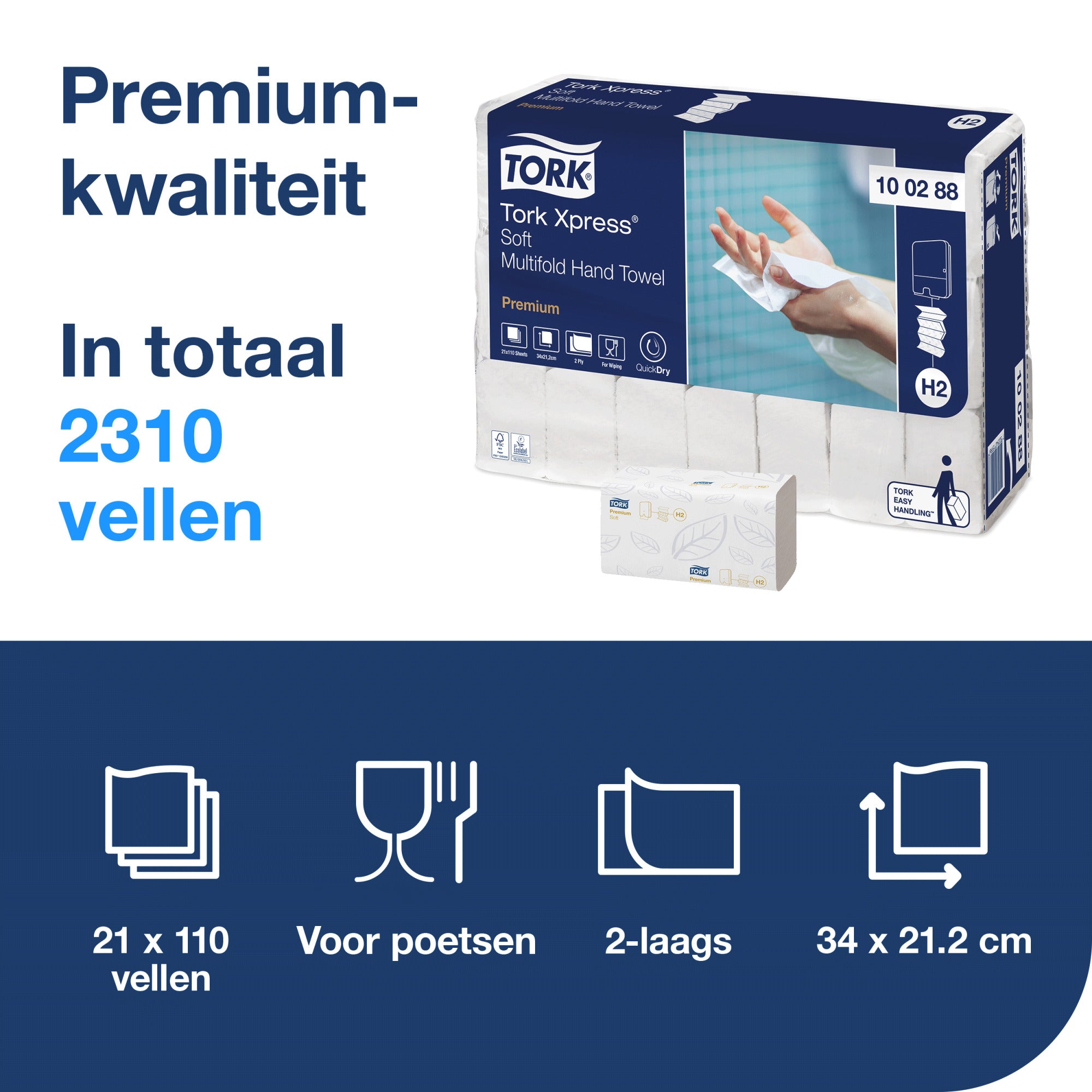 Tork Xpress® Zachte Multifold Handdoeken 2-laags 21x34cm 2310 stuks H2 (100288)