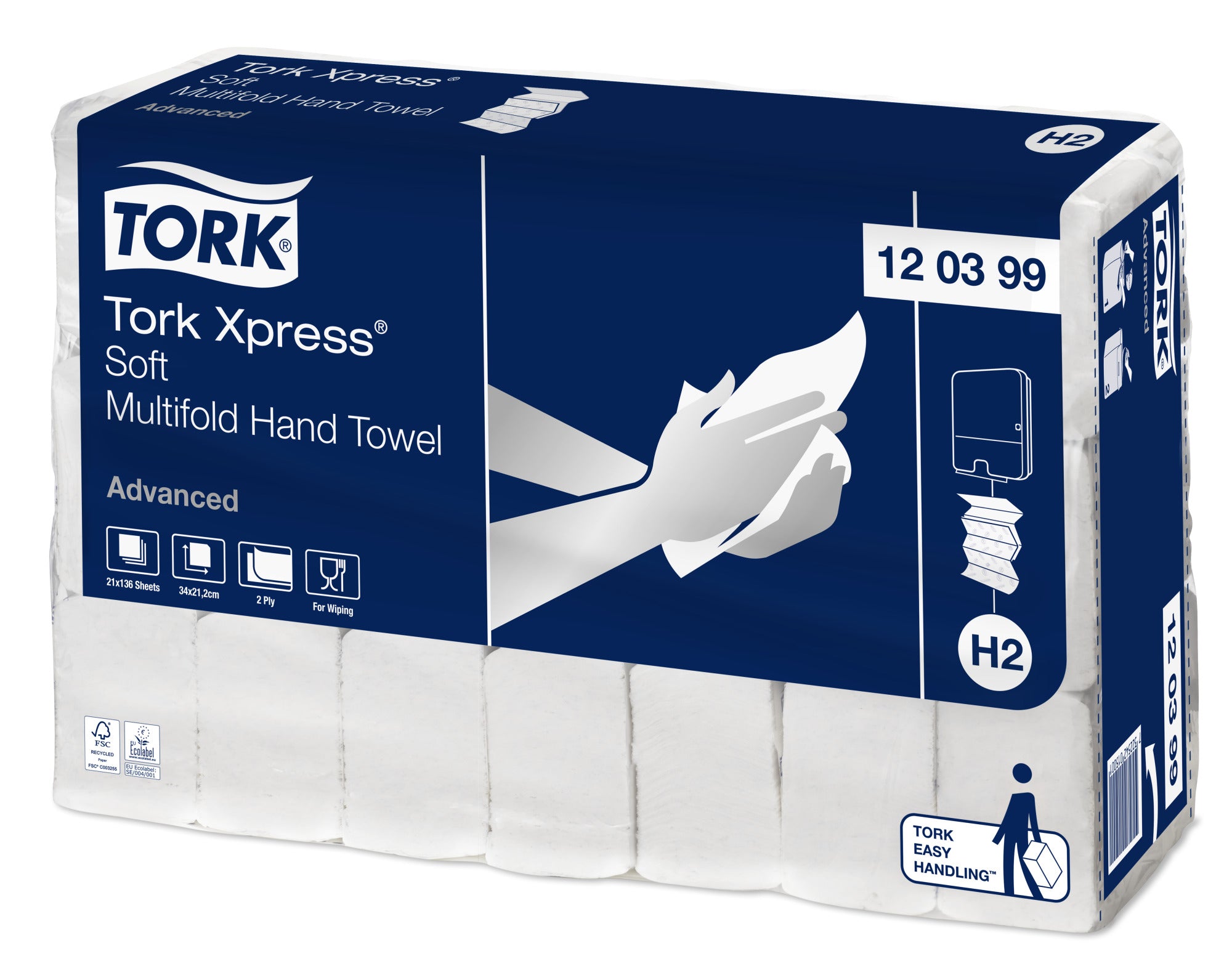 Tork Xpress® Zachte Multifold Handdoeken 2-laags 21x34cm 2856 stuks H2 (120399)