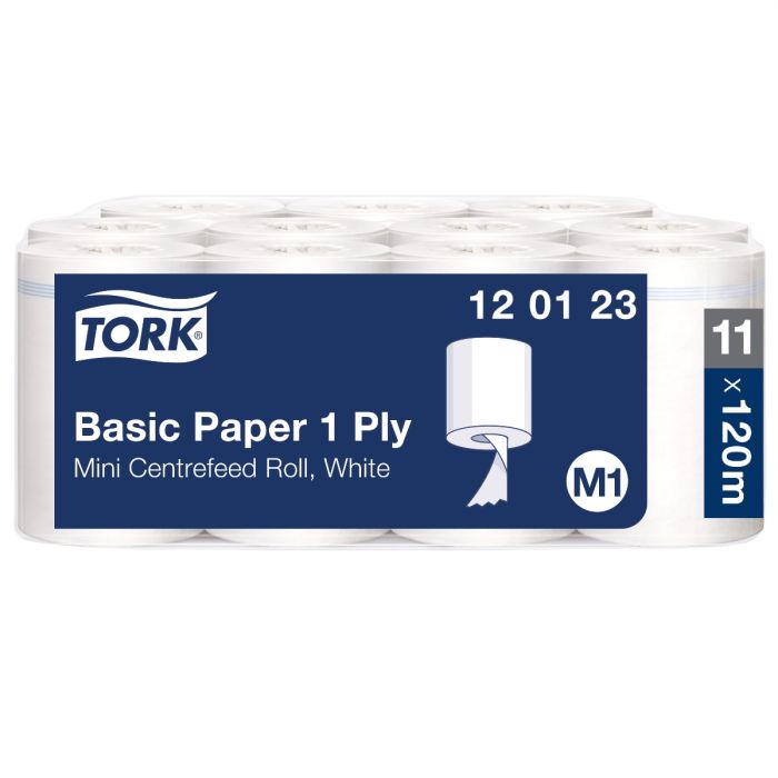 Tork Basic Mini Centerfeed Poetspapier 1-laags - 11 Rollen x 120 Meter M1 (120123)