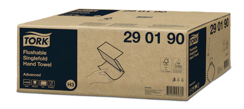 Tork Z-Vouw Handdoek Flushable 2-laags 23x23cm 3750 stuks H3 (290190)