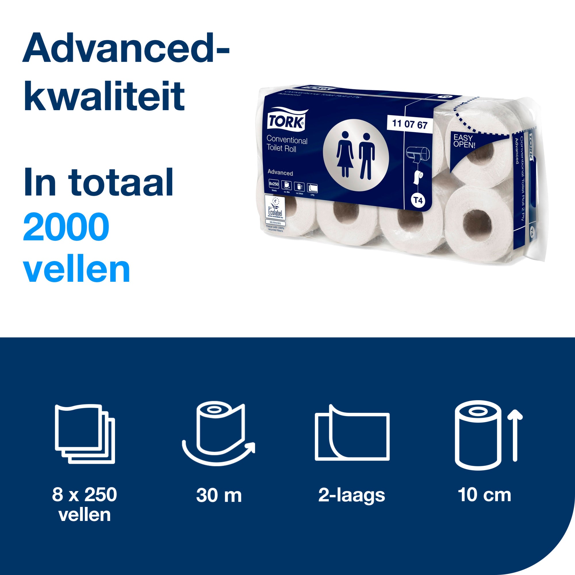Tork Traditioneel Toiletpapier Advanced 2-laags - 64 Rollen x 250 Vel T4 (110767)