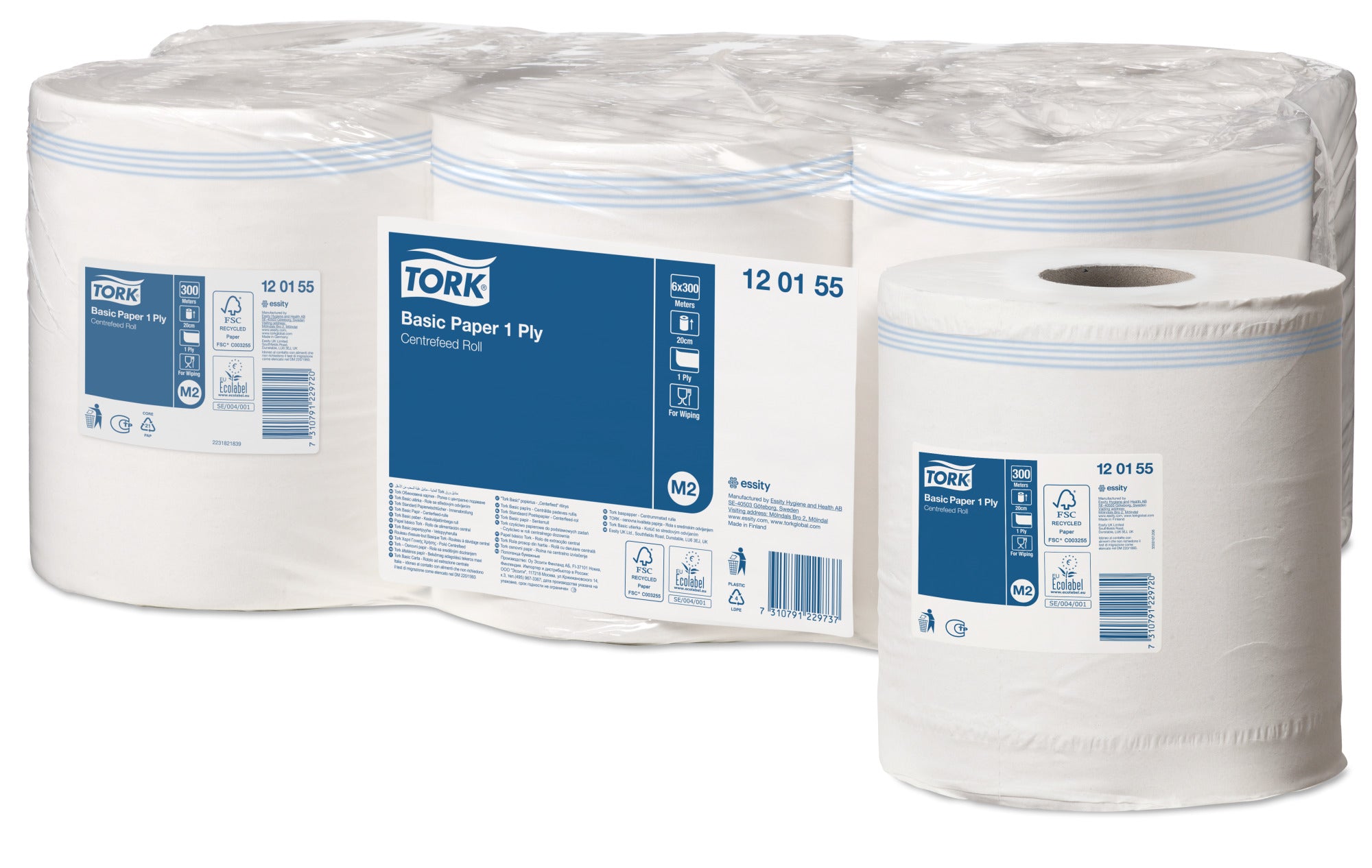 Tork Basic Centerfeed Poetspapier Midi 1-laags - 6 Rollen x 300 Meter M2 (120155)