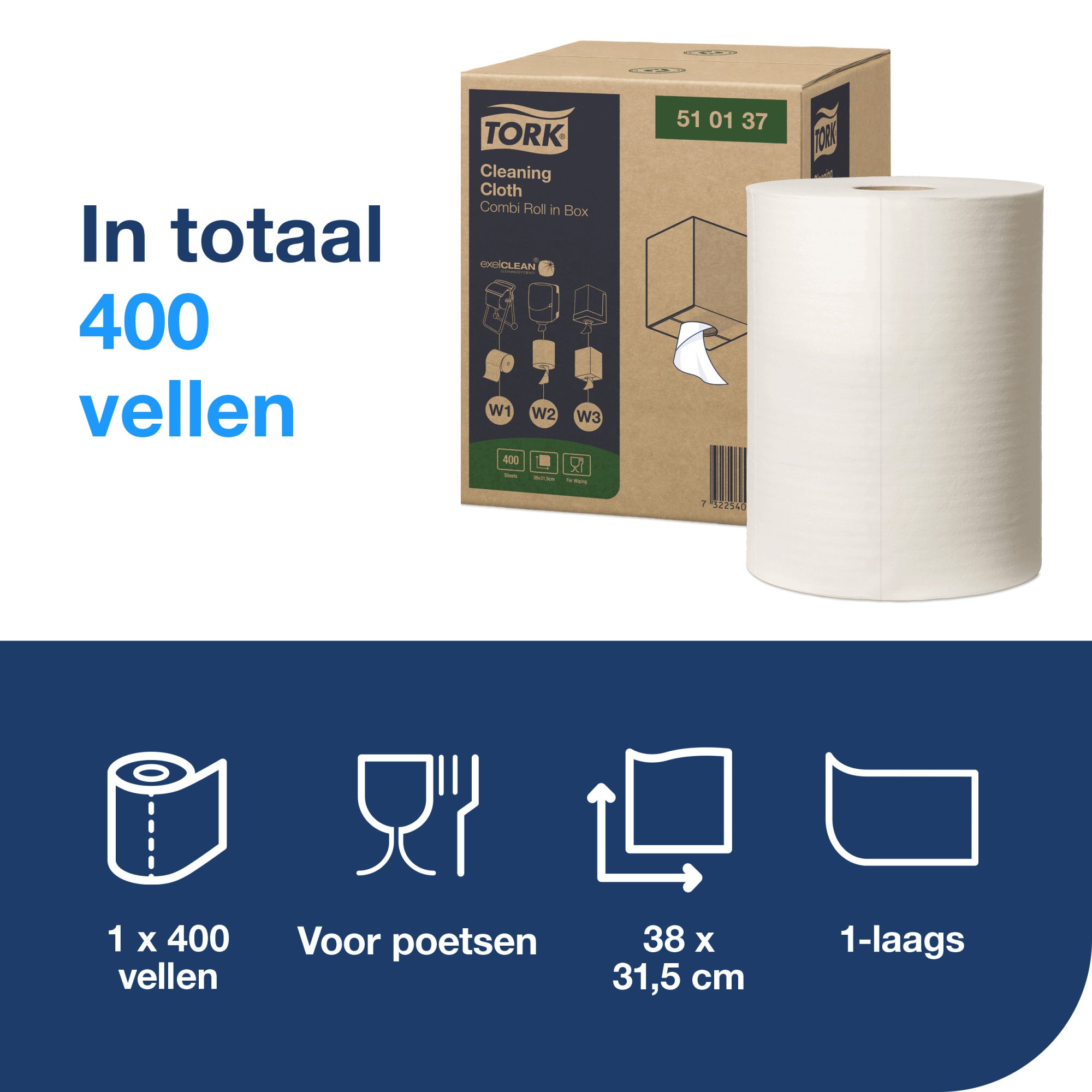 Tork Reinigingsdoeken 1-laags 32cm x 152 Meter (510137)