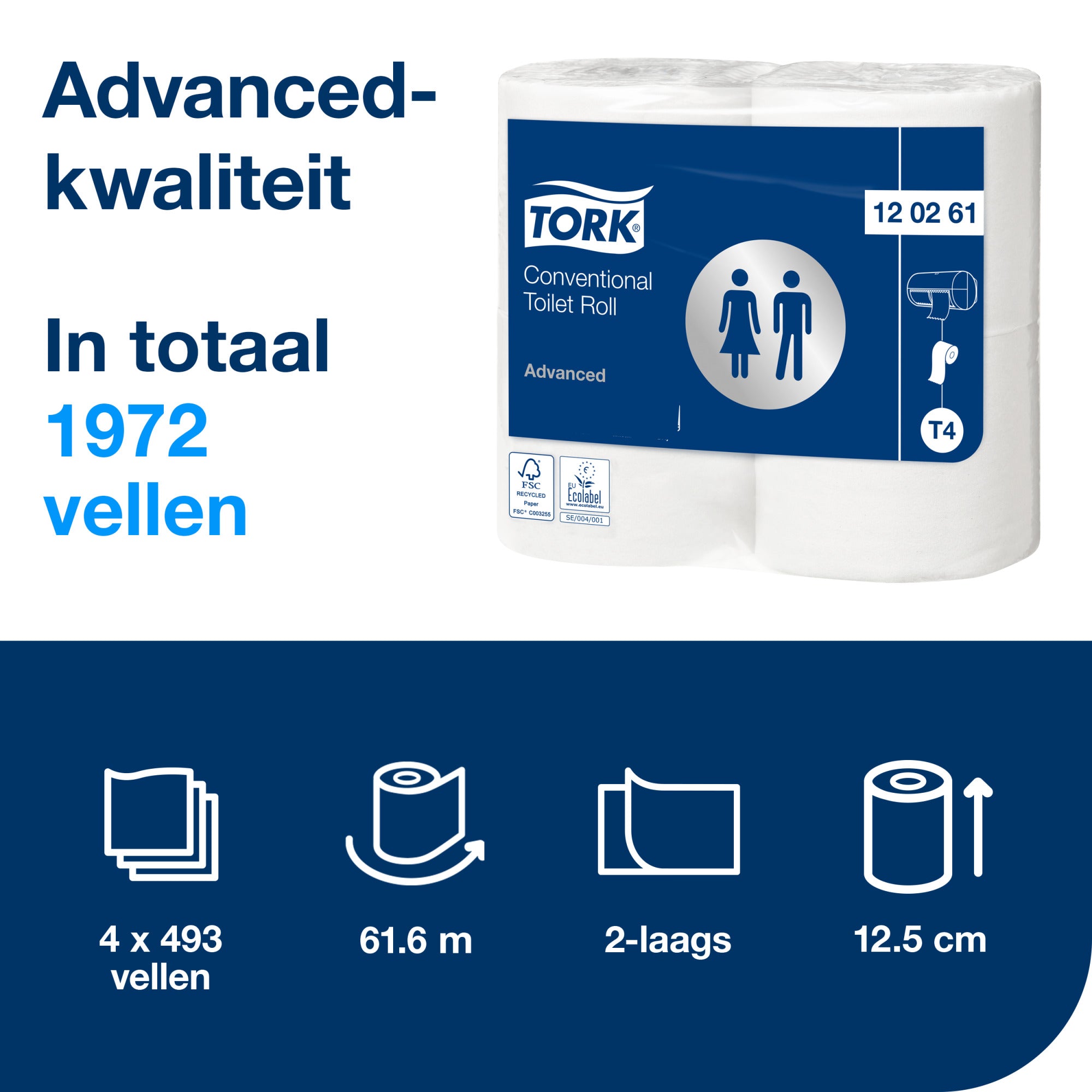 Tork Traditioneel Toiletpapier King-Size 2-laags - 24 Rollen x 500 Vel T4 (120261)